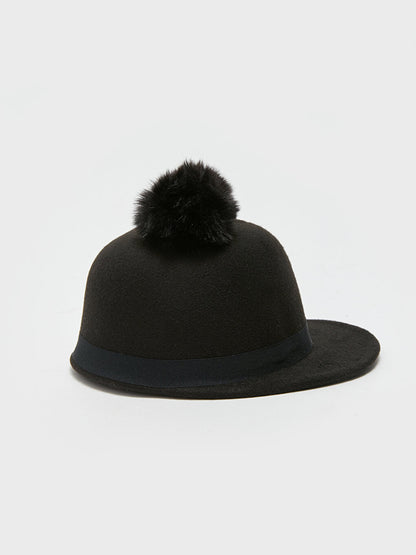 Double Pompom Girl's Cashmere Riding Hat