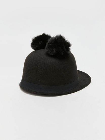 Double Pompom Girl's Cashmere Riding Hat