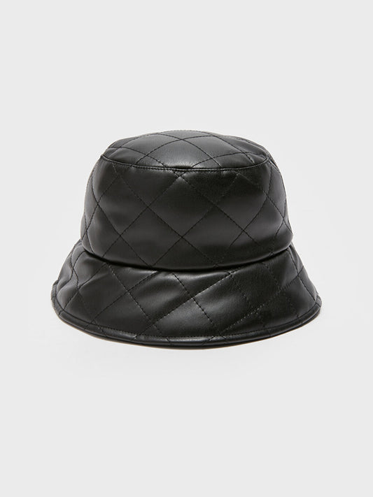 Leather Look Quilted Girl's Bucket Hat