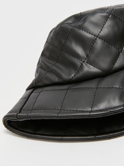 Leather Look Quilted Girl's Bucket Hat