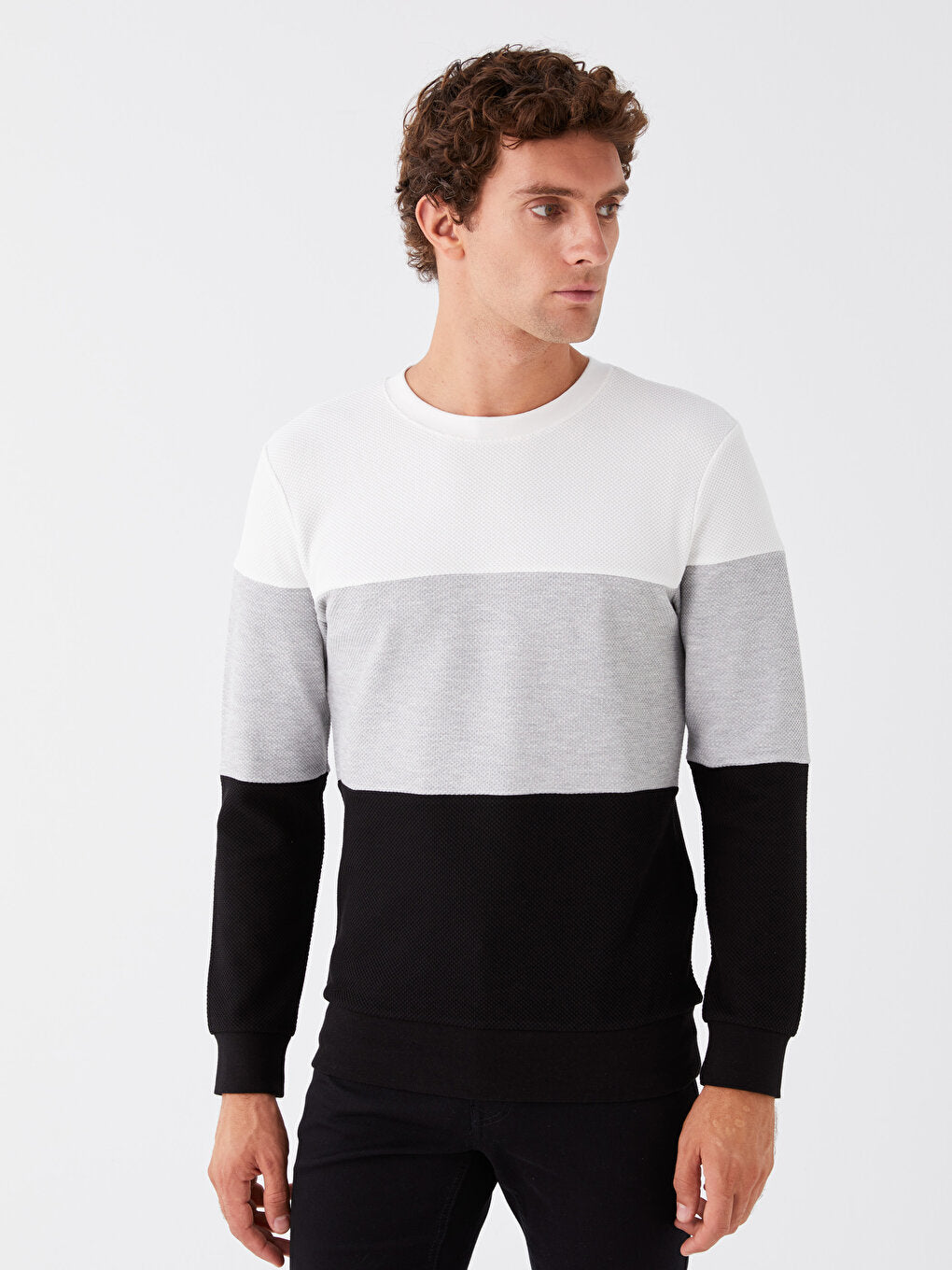 Crew Neck Long Sleeve Color Block Men's Sweatshirt