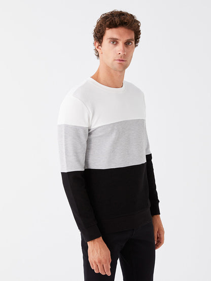 Crew Neck Long Sleeve Color Block Men's Sweatshirt