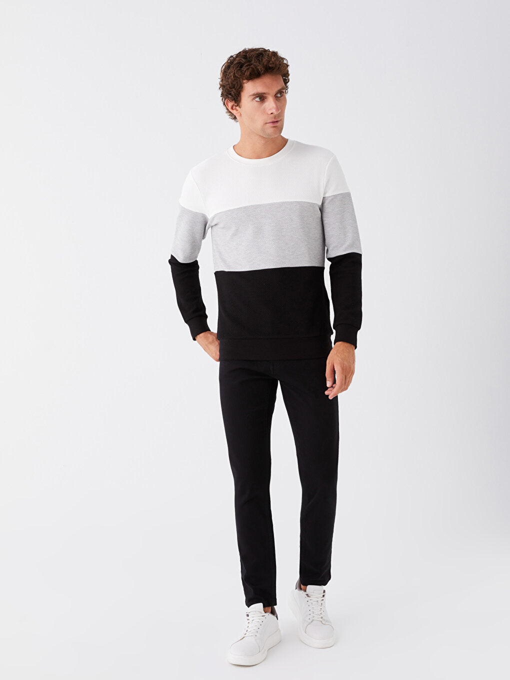 Crew Neck Long Sleeve Color Block Men's Sweatshirt