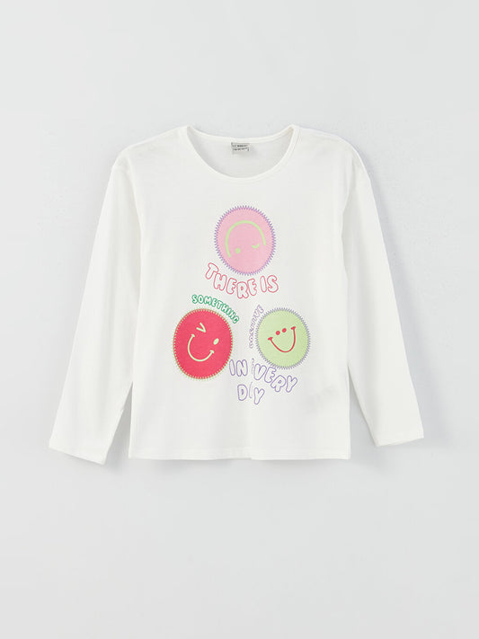 Crew Neck Printed Long Sleeve Girls' T-Shirt