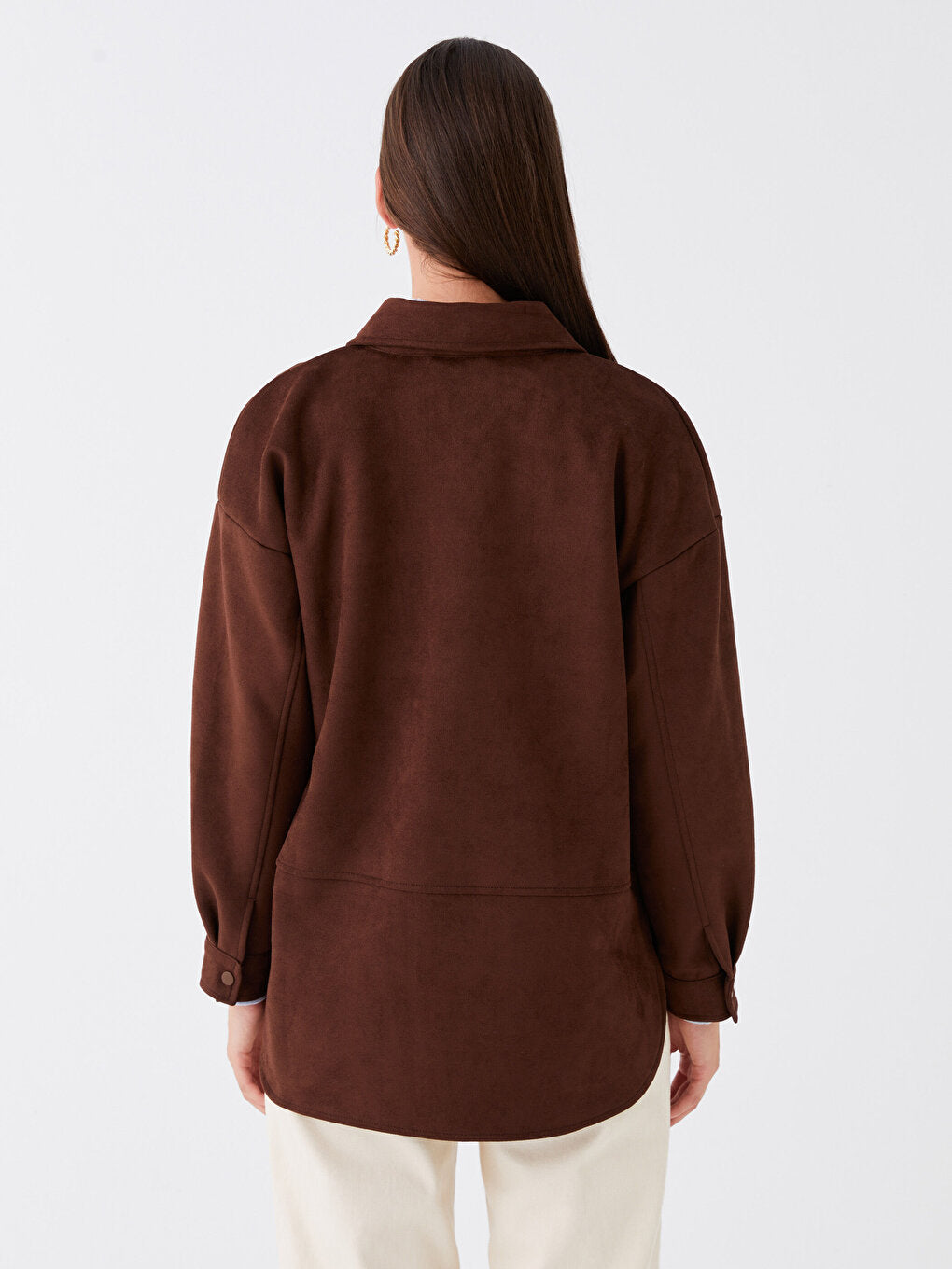 Plain Long Sleeve Oversize Suede Women's Shirt Jacket