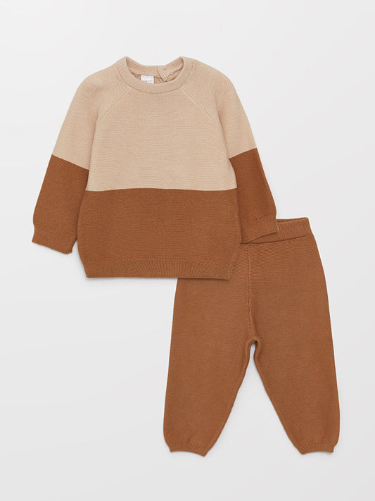 Crew Neck Baby Boy Knitwear Sweater and Trousers 2-Piece Set