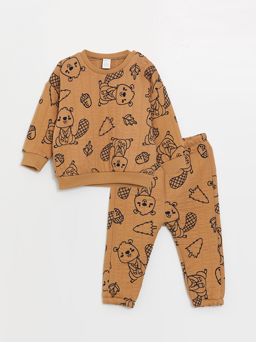 Crew Neck Printed Baby Boy Sweatshirt and Tracksuit Bottom, Pack of 2