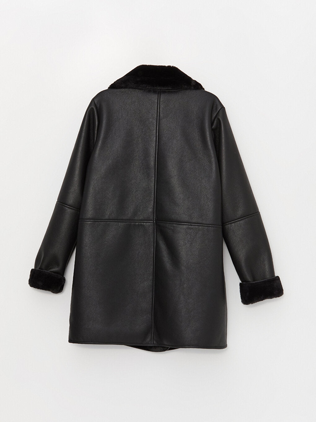 Women's Jacket Collar Plain Leather Look Coat