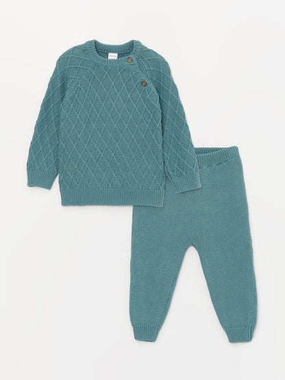 Crew Neck Long Sleeve Baby Boy Knitwear Sweater and Trousers