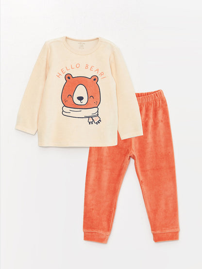 Crew Neck Long Sleeve Printed Baby Boy T-Shirt and Trousers 2-Piece Set