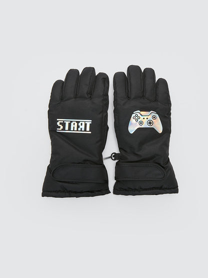 Text Printed Boy's Gloves