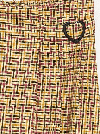 Houndstooth Patterned Girl's Skirt with Elastic Waist