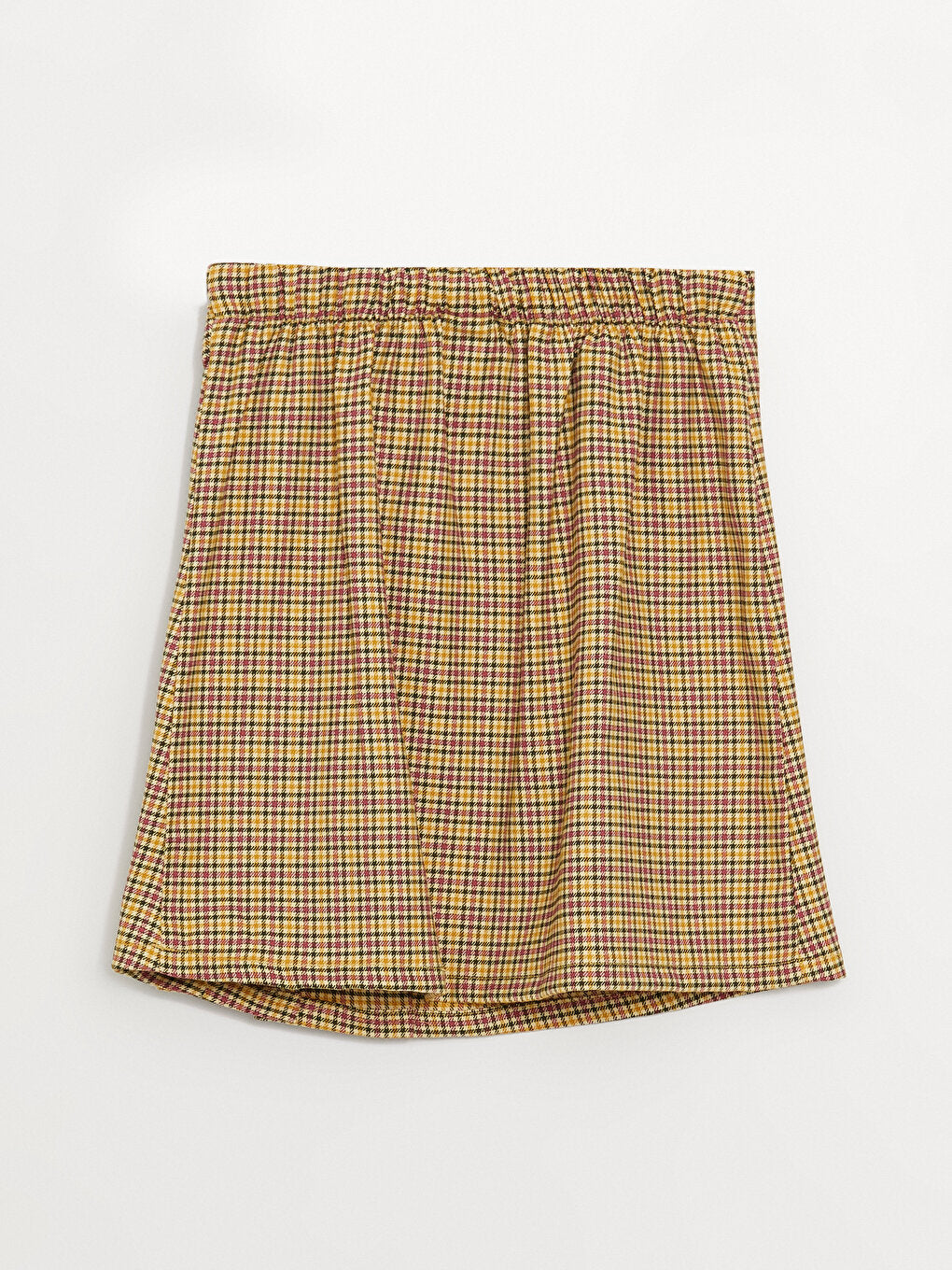 Houndstooth Patterned Girl's Skirt with Elastic Waist