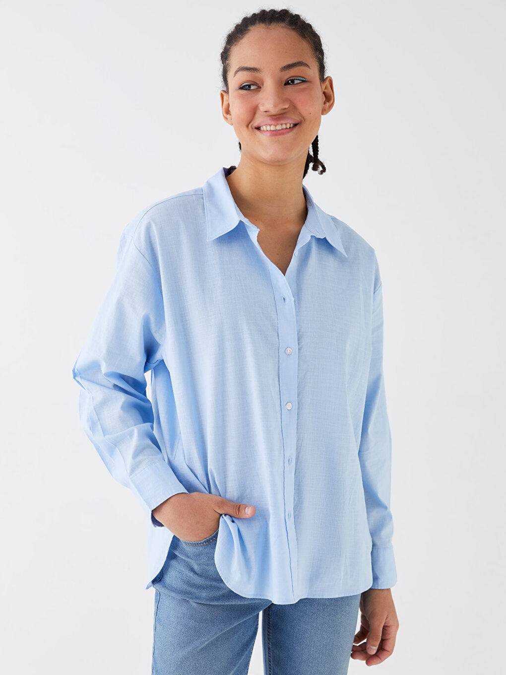 Plain Long Sleeve Oversize Women's Shirt