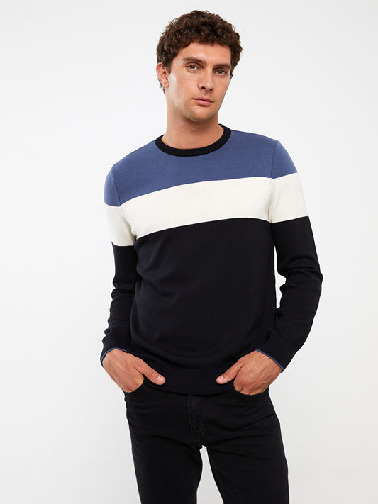 Crew Neck Long Sleeve Color Block Men's Knitwear Sweater