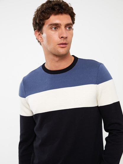 Crew Neck Long Sleeve Color Block Men's Knitwear Sweater