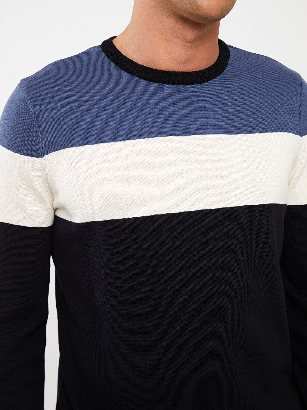 Crew Neck Long Sleeve Color Block Men's Knitwear Sweater