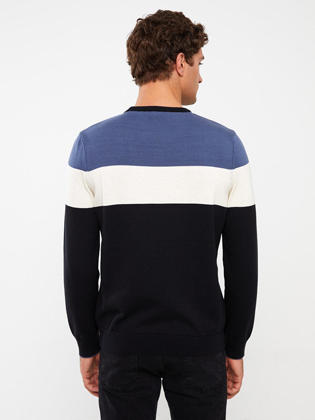 Crew Neck Long Sleeve Color Block Men's Knitwear Sweater