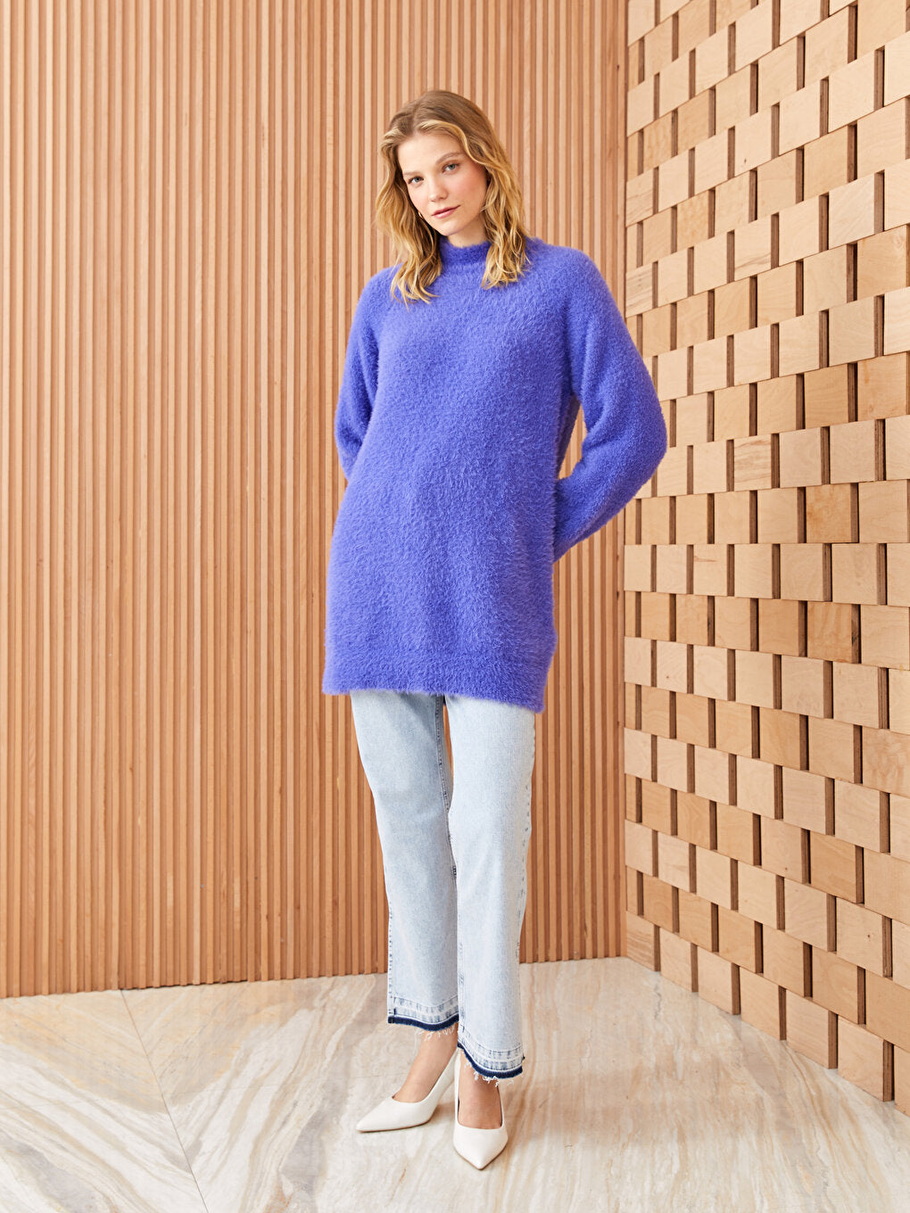 Half Turtleneck Plain Long Sleeve Women's Knitwear Tunic