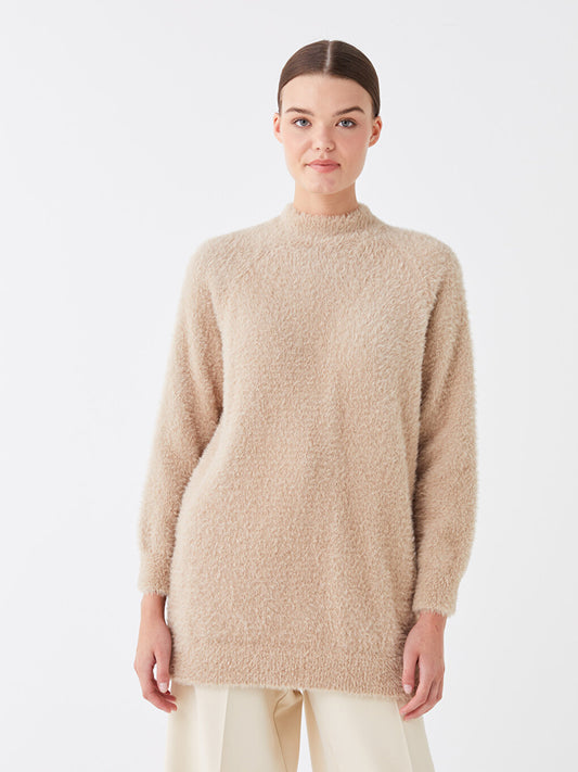 Half Turtleneck Plain Long Sleeve Women's Knitwear Tunic