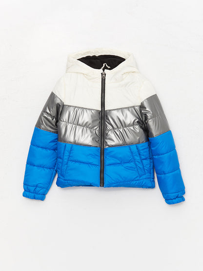 Hooded Color Block Boys Puffer Coat