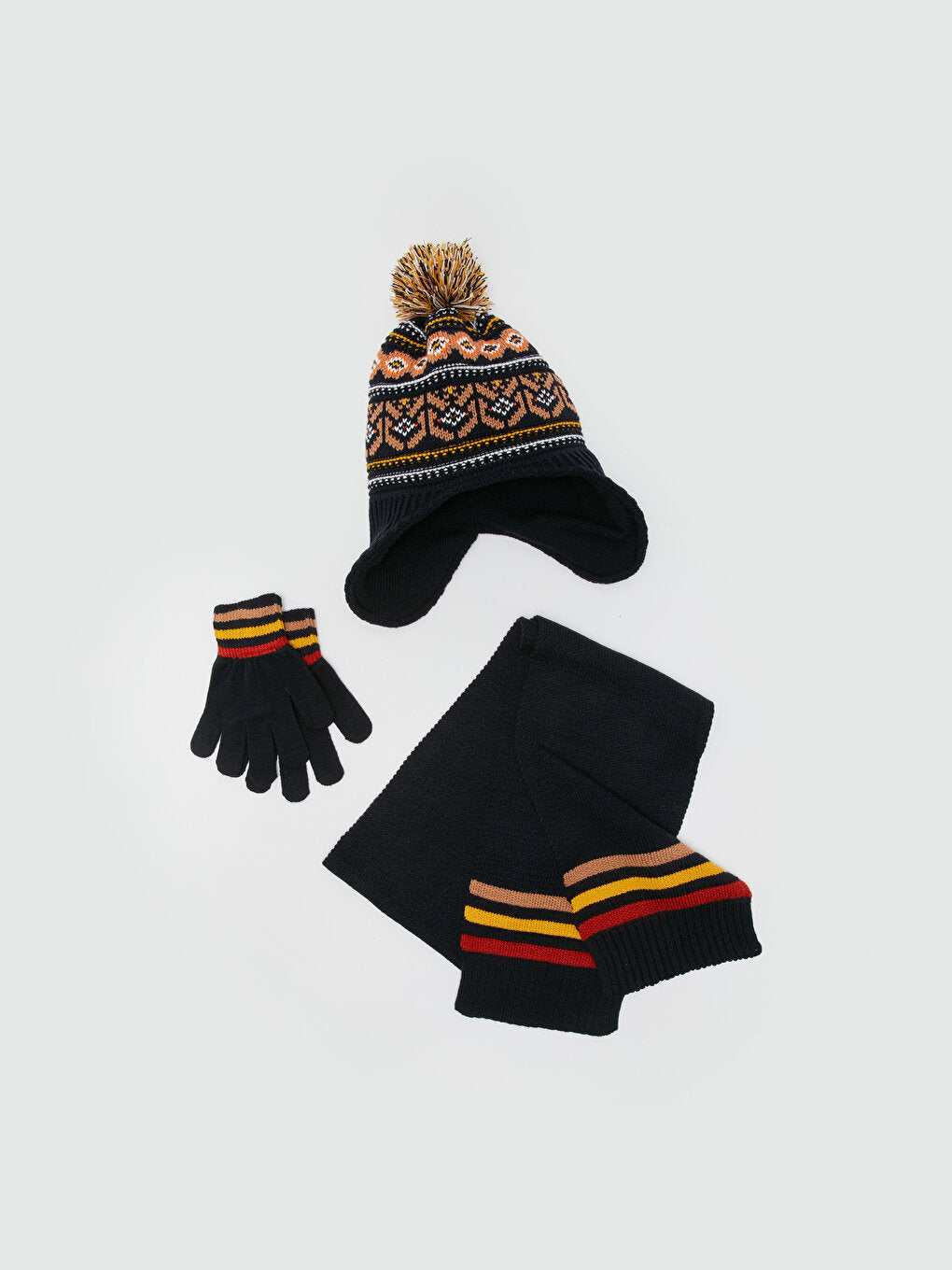 Embroidered Boy's Scarf, Beret and Gloves Set