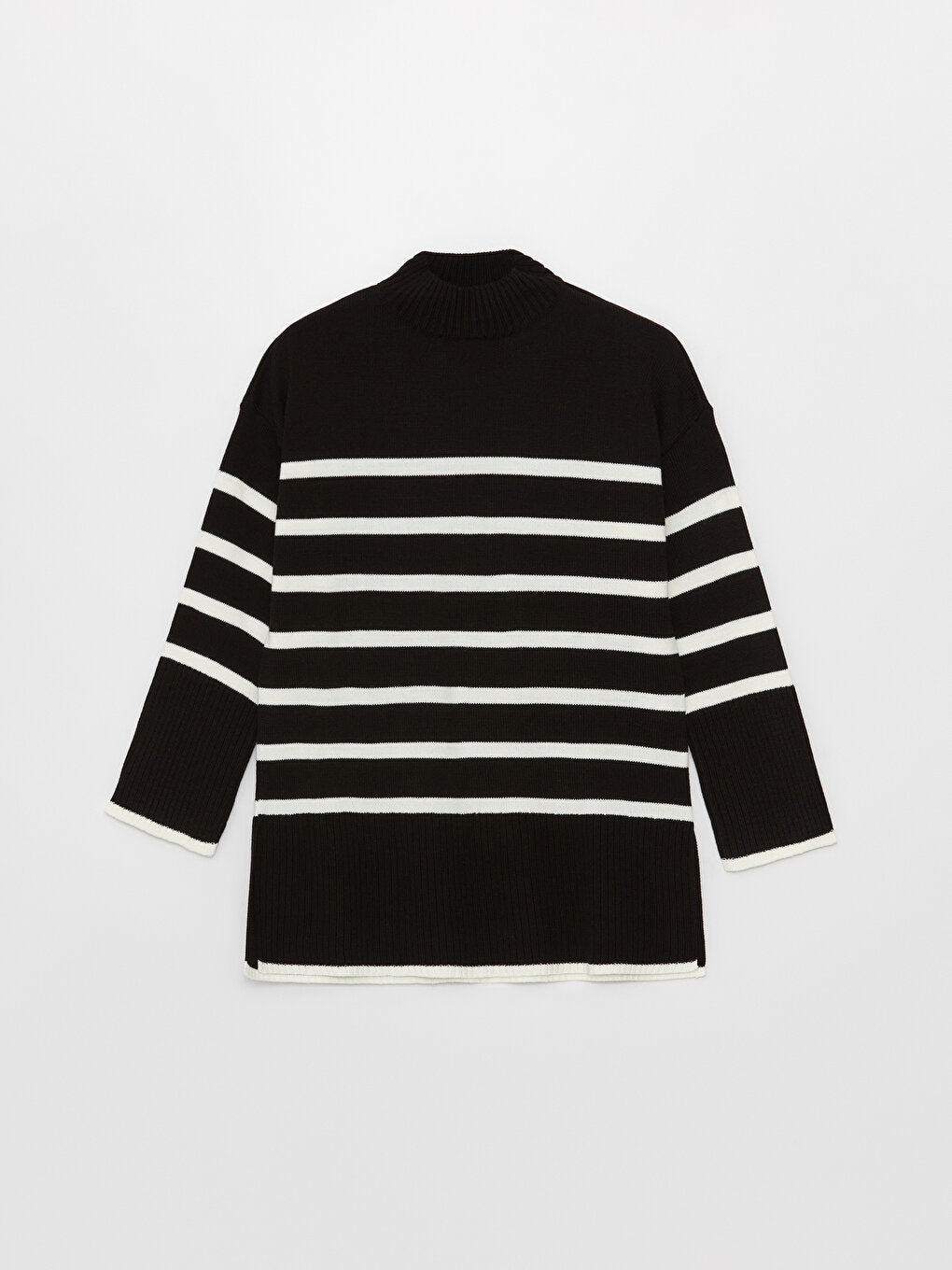 Half Turtleneck Striped Long Sleeve Women's Knitwear Tunic