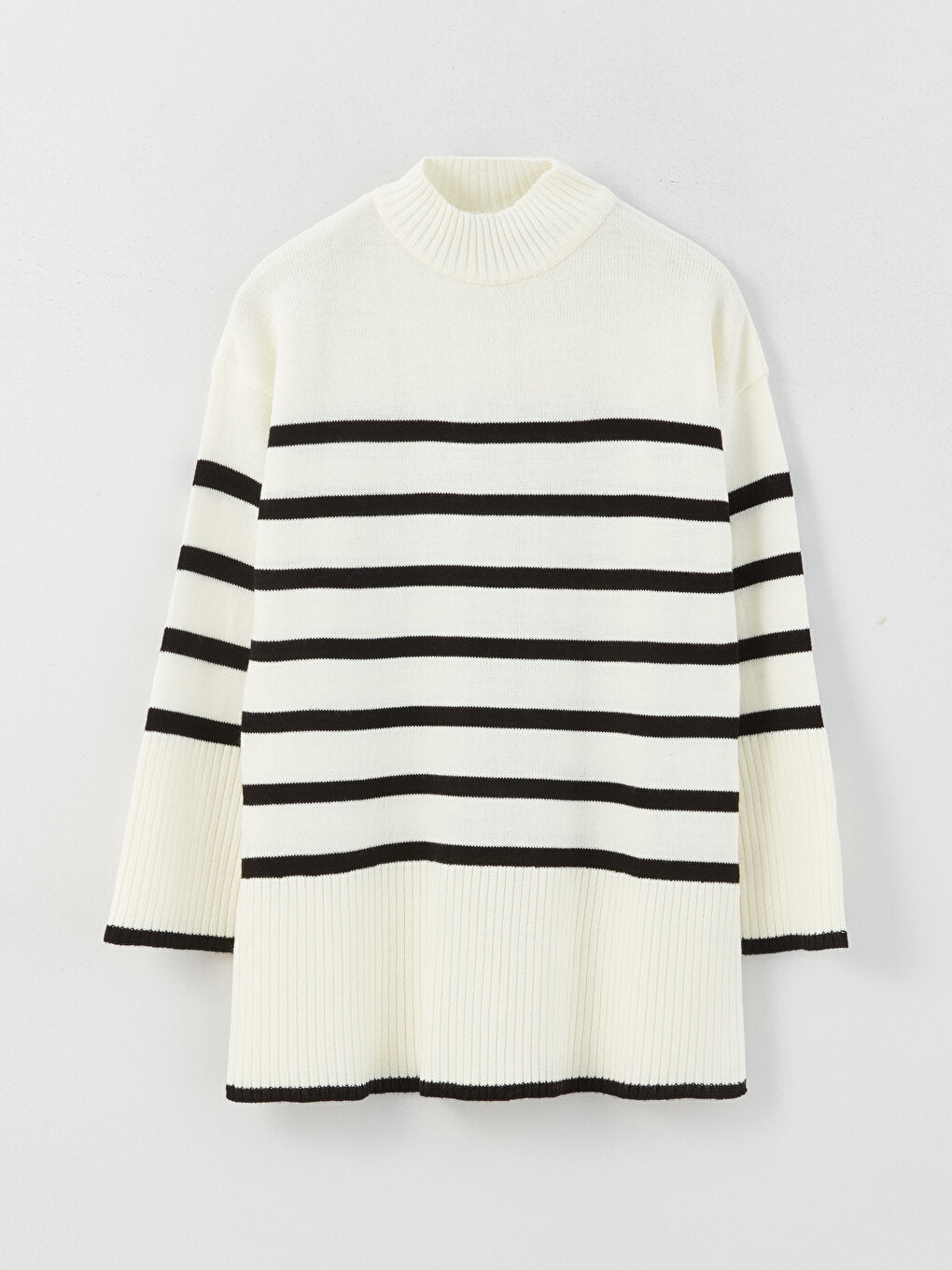 Half Turtleneck Striped Long Sleeve Women's Knitwear Tunic