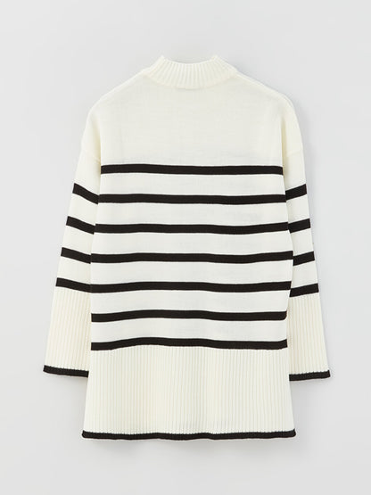 Half Turtleneck Striped Long Sleeve Women's Knitwear Tunic