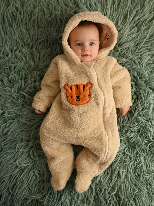 Hooded Long Sleeve Plush Baby Boy Jumpsuit