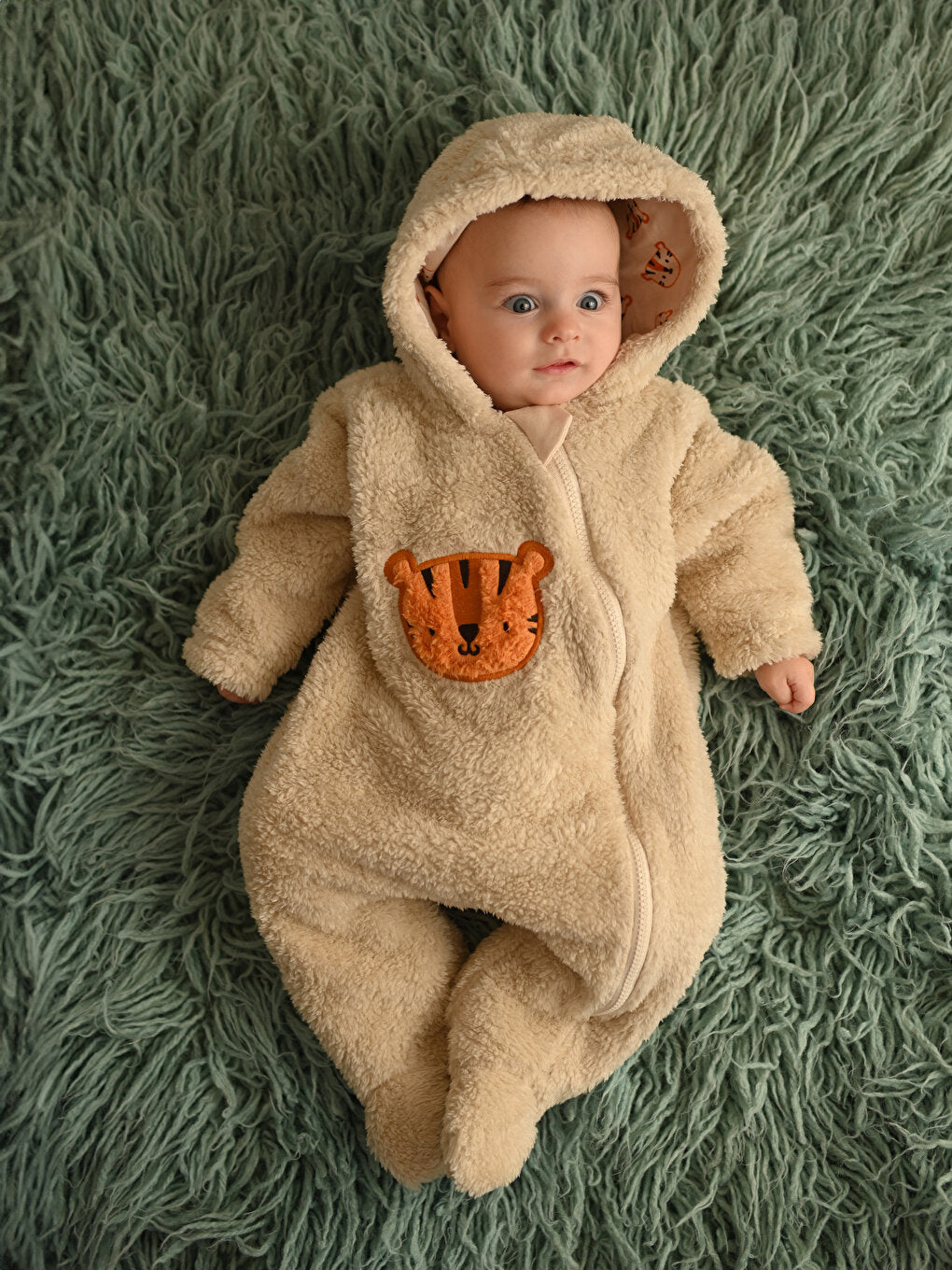 Hooded Long Sleeve Plush Baby Boy Jumpsuit