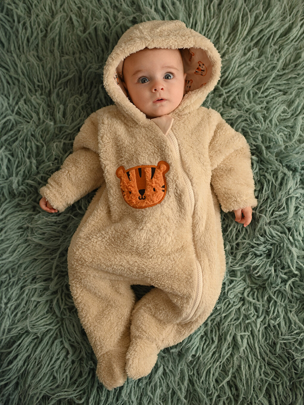 Hooded Long Sleeve Plush Baby Boy Jumpsuit