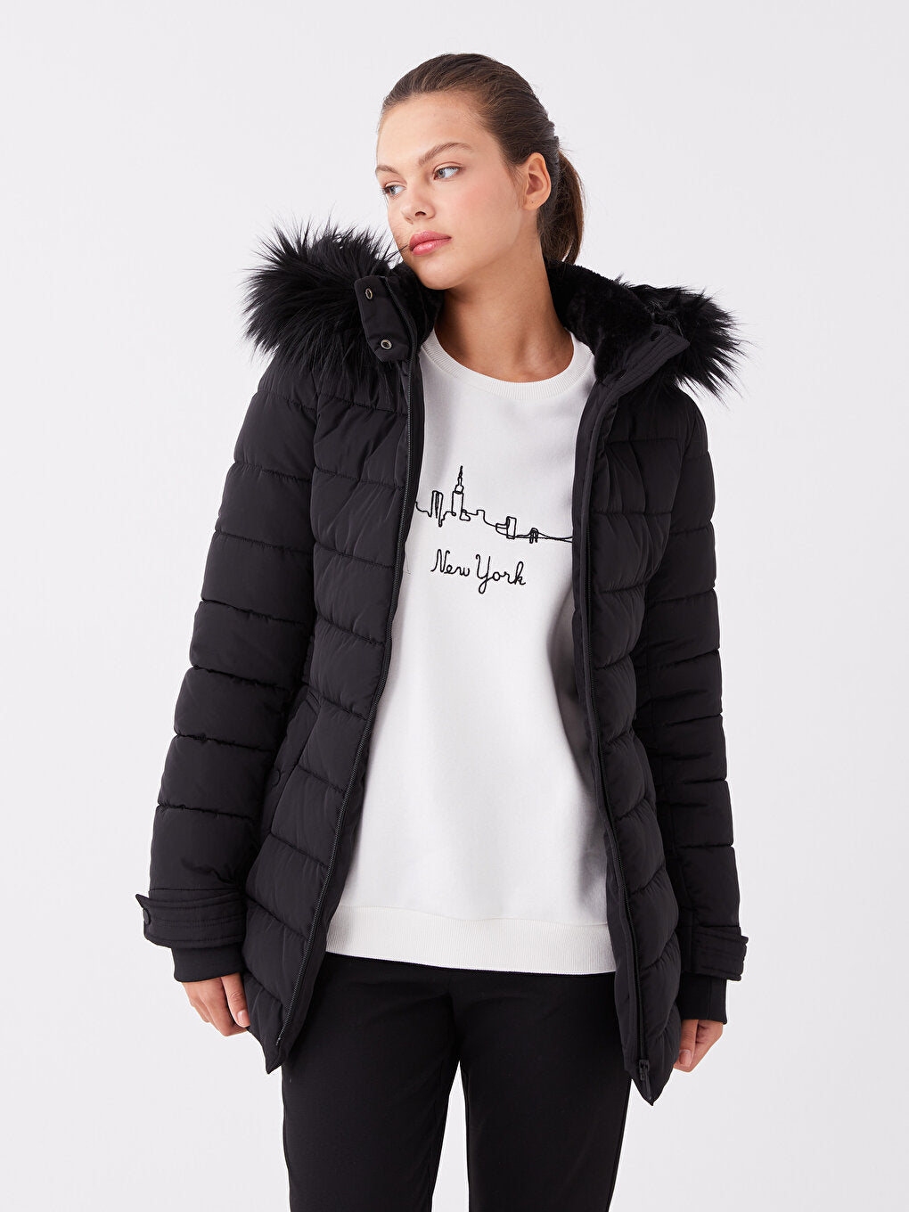 Women's Hooded Plain Puffer Coat