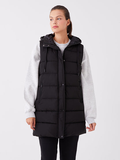 Hooded Women's Puffer Vest with Flat Pocket Detail