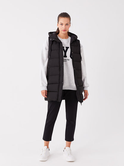 Hooded Women's Puffer Vest with Flat Pocket Detail