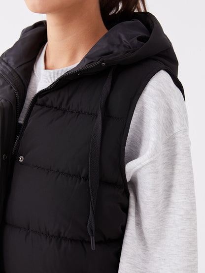 Hooded Women's Puffer Vest with Flat Pocket Detail