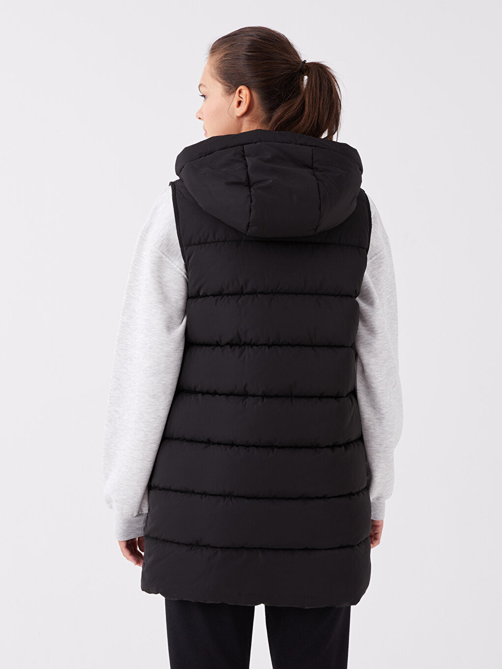 Hooded Women's Puffer Vest with Flat Pocket Detail