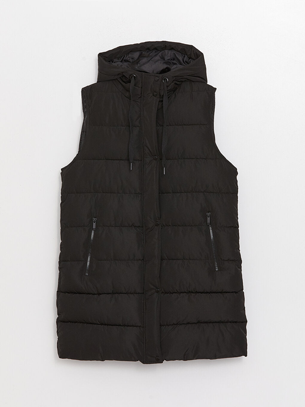 Hooded Women's Puffer Vest with Flat Pocket Detail