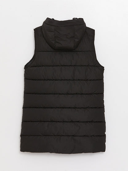 Hooded Women's Puffer Vest with Flat Pocket Detail