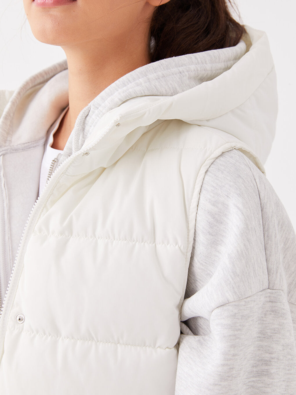 Hooded Women's Puffer Vest with Flat Pocket Detail