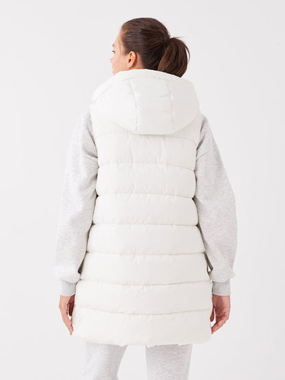 Hooded Women's Puffer Vest with Flat Pocket Detail