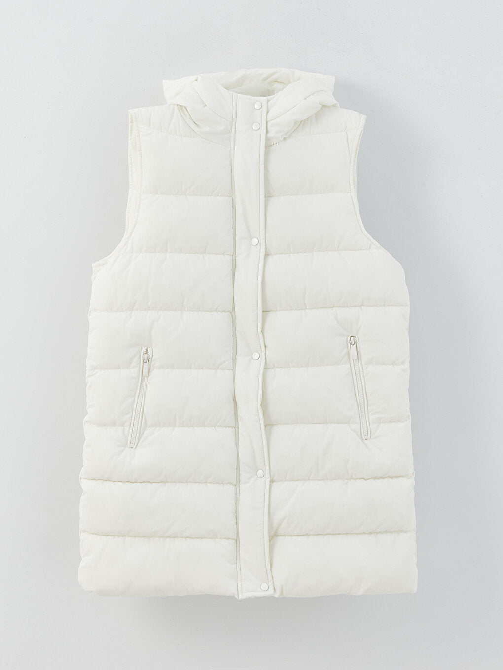 Hooded Women's Puffer Vest with Flat Pocket Detail