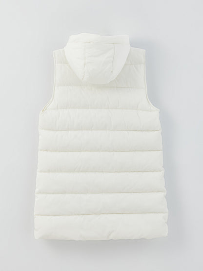 Hooded Women's Puffer Vest with Flat Pocket Detail