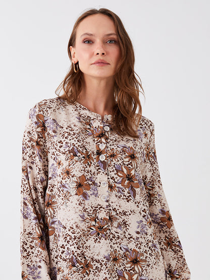 Crew Neck Floral Long Sleeve Women's Tunic