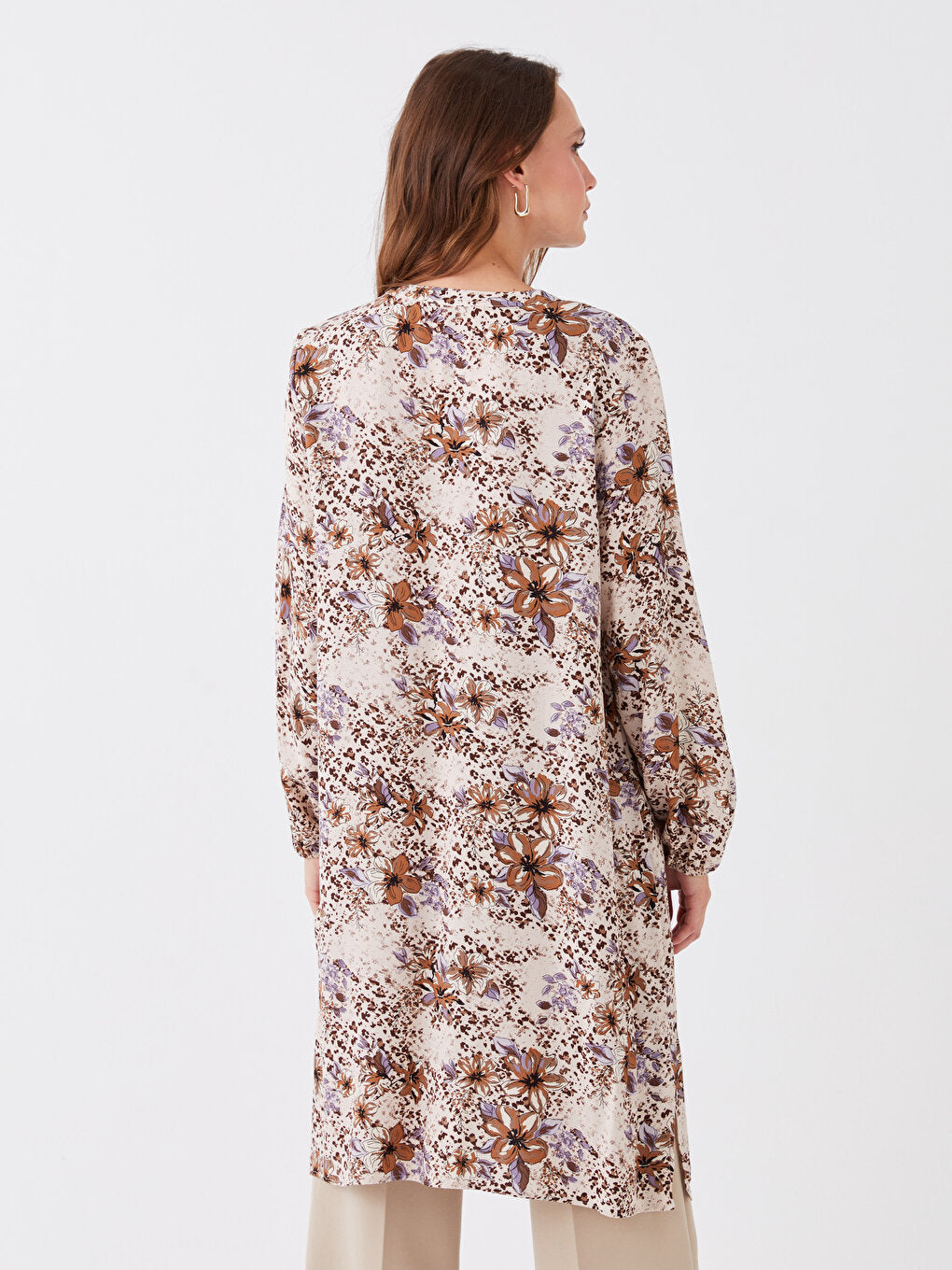 Crew Neck Floral Long Sleeve Women's Tunic