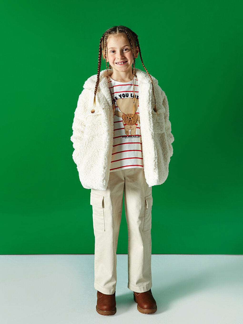 Basic Girl's Cargo Pants with Elastic Waist