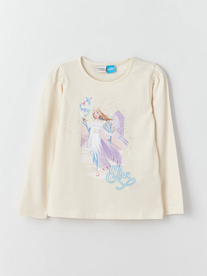 Crew Neck Elsa Printed Long Sleeve Girls' T-Shirt