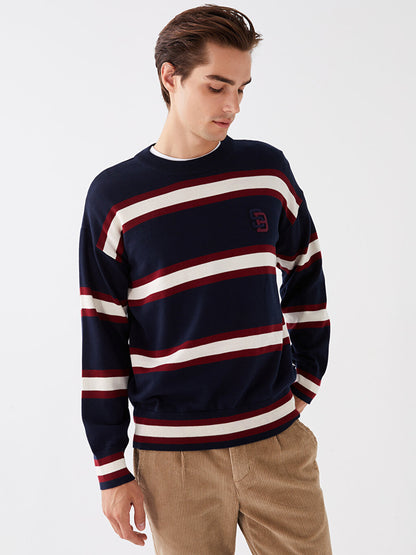 Crew Neck Long Sleeve Striped Men's Knitwear Sweater