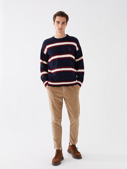 Crew Neck Long Sleeve Striped Men's Knitwear Sweater