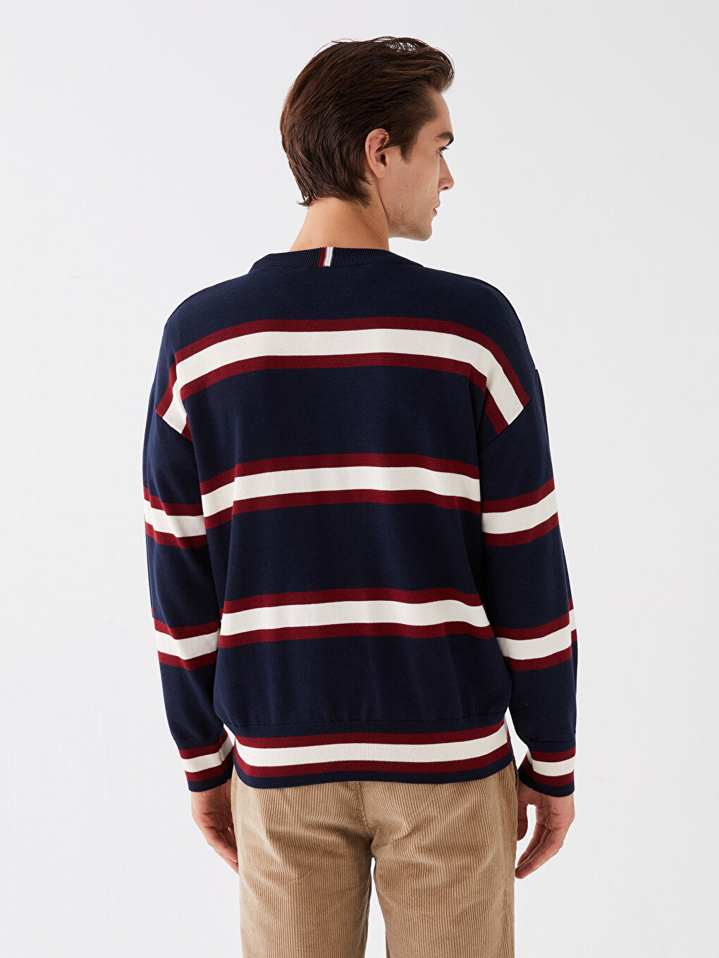 Crew Neck Long Sleeve Striped Men's Knitwear Sweater